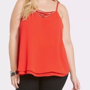Torrid Tank Top 1X Women’s Strappy Front Double Layered Chiffon Cami Coral
